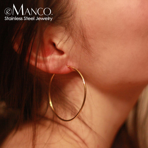 E-manco-pendientes de aro de 50mm para mujer, aretes grandes y finos de acero inoxidable, a la moda ► Foto 1/2