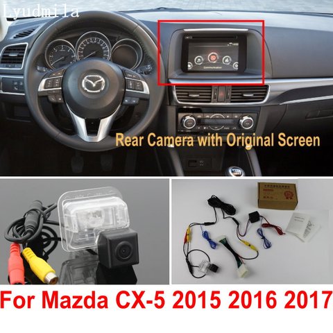 Cámara de visión trasera de coche con conexión, pantalla Original para Mazda CX5 CX-5 CX 5 2015 2016 2017, cámara de respaldo de marcha atrás conector del adaptador RCA ► Foto 1/4
