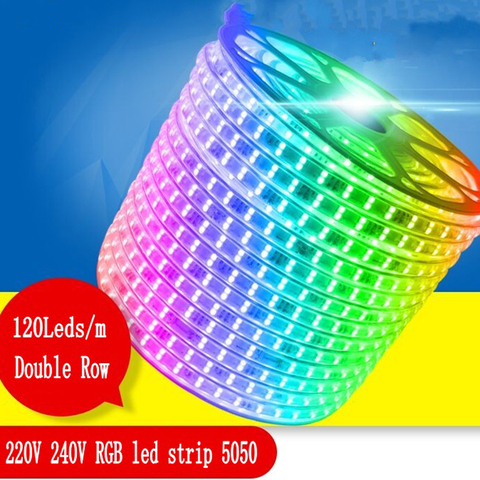 120leds/m doble fila 220V 240V RGB tira de led de 5050 cálido Blanco/púrpura/rojo/RGB cinta de luz led, 1m 5m 10m 15m 20m 50m 100m ► Foto 1/5