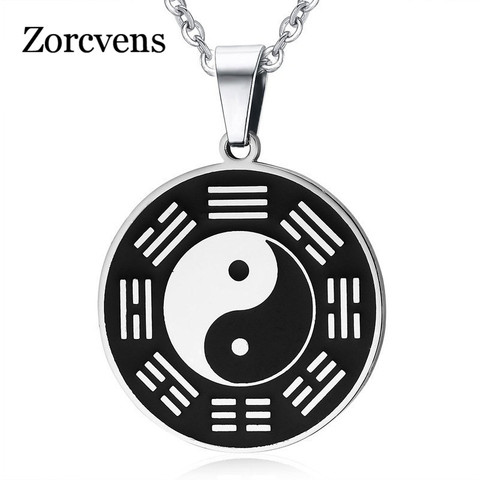 ZORCVENS de acero inoxidable Yin Yang círculo de Metal de etiqueta colgante, collar de China Bagua Tai Chi Colgante suerte la paz y la seguridad de la joyería ► Foto 1/6