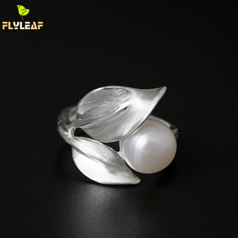 Flyleaf-perlas de agua dulce para mujer, cuentas naturales de Plata de Ley 925, anillos abiertos de hojas para mujer, joyería para fiesta, banquete ► Foto 1/1