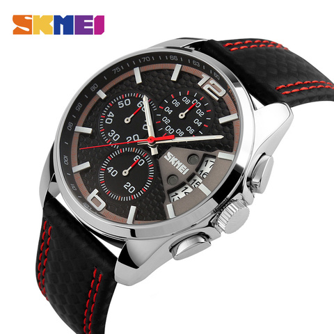 SKMEI Deportes Al Aire Libre Relojes de Cuarzo de Los Hombres Top Luxury Brand Cronógrafo de Cuero Impermeable Relojes de Pulsera Relogio masculino 9106 ► Foto 1/6