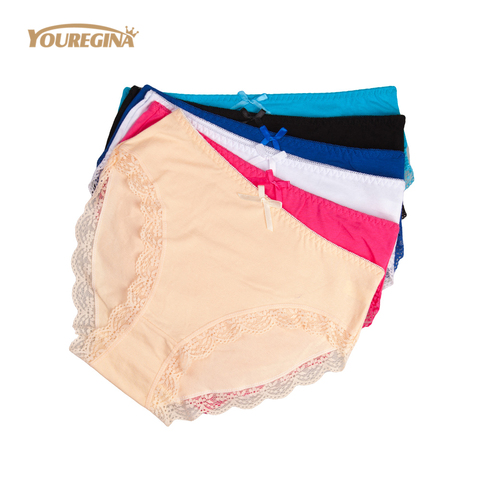 YOUREGINA-ropa interior de talla grande para mujer, bragas sexys de algodón sólido de cintura media, bragas transpirables, lencería para mujer 4XL 6 unids/lote ► Foto 1/6