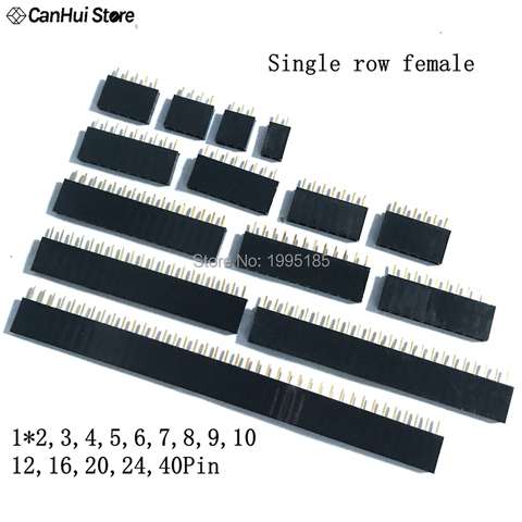 Paso de 2,54mm, 1x2/3/4/5/6/7/8/9/10/12/16/20/24/40 Pines, fila única hembra, tira de conectores de pines, PCB, Conector de una sola madre de fila ► Foto 1/6