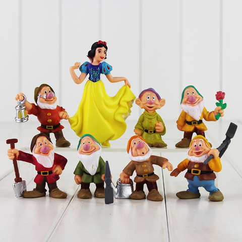 8 unids/set princesa Blanca Nieves y los siete enanitos Figura 5-10cm Mini muñeca modelo para los niños ► Foto 1/6