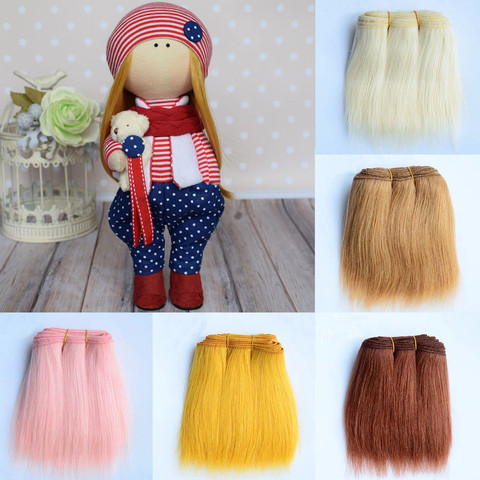 Extensiones de cabello de lana para todas las muñecas, accesorios para cabello de 18cm, liso, color caqui, rosa, negro ► Foto 1/6