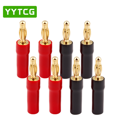 YYTCG 8 Uds 4mm Banana chapados en oro conector adaptador de conector de cable de audio 1 par negro y rojo en tubo de silicona ► Foto 1/6