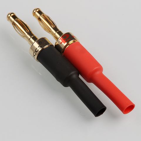 4 Uds altavoz de oro Cable con conector Banana Cable adaptadores para enchufes de cobre directamente conectores para Audio Musical con tubo de encogimiento de calor Kit ► Foto 1/4