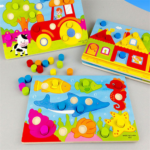 Tablero de cognición Montessori para niños, juguete educativo de madera, rompecabezas para aprendizaje temprano, juego de partido de Color ► Foto 1/6