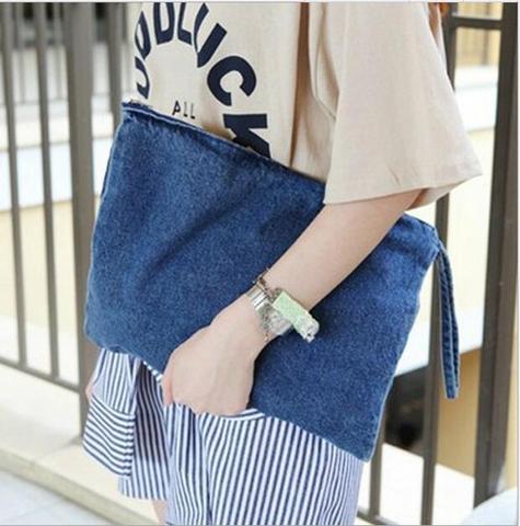 Bolso de lona vaquera para mujer, Bolsa informal, Color azul, para verano y primavera ► Foto 1/5