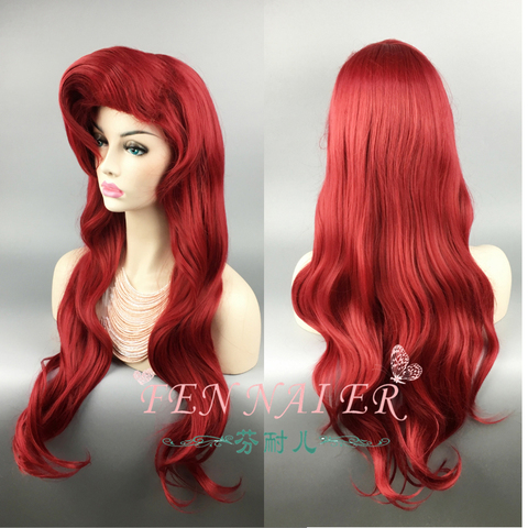 70 cm La pequeña sirena rojo cuerpo peluca del pelo sintético ondulado pelucas Cosplay princesa Ariel peluca Role Play Traje + casquillo de la peluca ► Foto 1/1