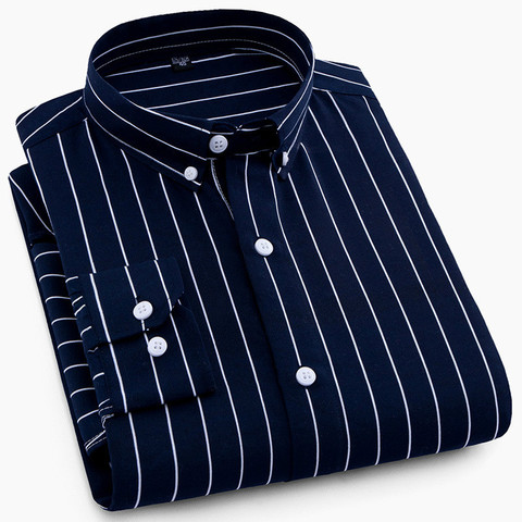 Hombres de alta calidad de negocios Casual hombres de manga larga camisa rayada clásica Slim Fit Social masculina camisas de vestir de los hombres outwear ► Foto 1/6