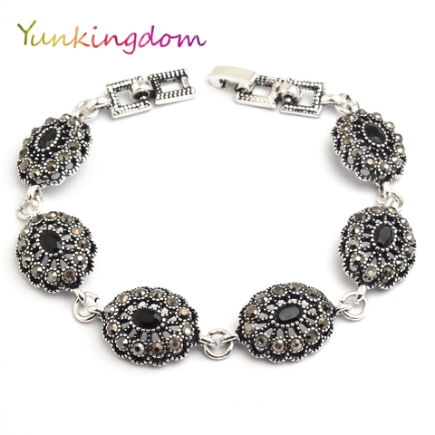 Yunkingdom estilo étnico Vintage Color de plata de la joyería pulseras para las mujeres negro resina K1794 ► Foto 1/6