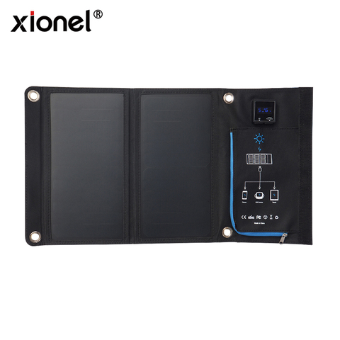 Xionel-Cargador de panel solar móvil, power bank para batería de teléfono con pantalla dual, puerto USB, 15W, plegable y portátil, impermeable, para exteriores ► Foto 1/6