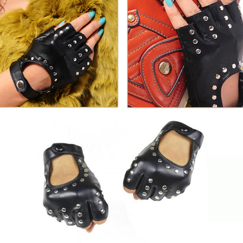 Guantes de cuero de PU con remaches para mujer, con remaches, semi-dedos, para hombre, con cinturón de remaches, guantes sexis sin dedos para mujer, Luva G221 ► Foto 1/6