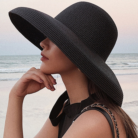 HT2303-sombreros de Sol para mujer, sombrero plano liso de ala ancha, elegante, redondo para mujer, disquete de Panamá, sombrero de playa de paja para mujer 2022 ► Foto 1/6