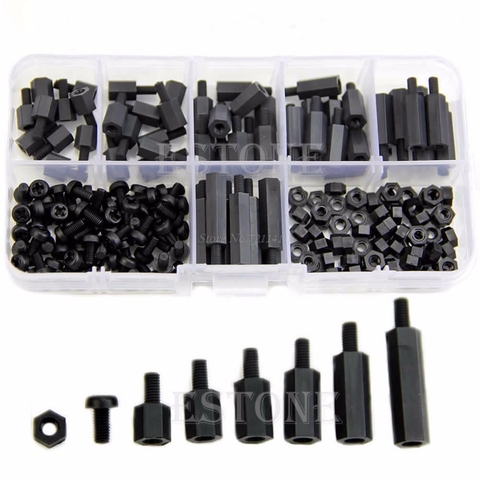 Espaciadores de M-F hexagonal M3, Kit surtido de tuercas/tornillos, negro, de nailon, oferta ► Foto 1/1