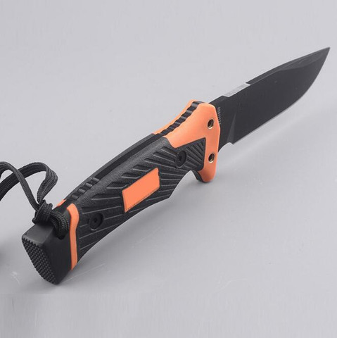 Cuchillo de supervivencia táctico para acampada al aire libre, negro + 10 