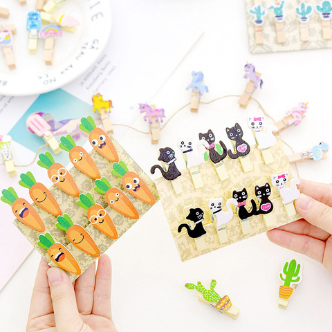 10 Uds Mini de madera Clip de dibujos creativos Kawaii gato unicornio de Clips de papel DIY foto Clips de regalo ► Foto 1/5