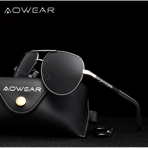 AOWEAR-gafas de sol clásicas de aviación para hombre, lentes Retro polarizadas de aluminio, de marca de diseñador, para conducir ► Foto 1/6