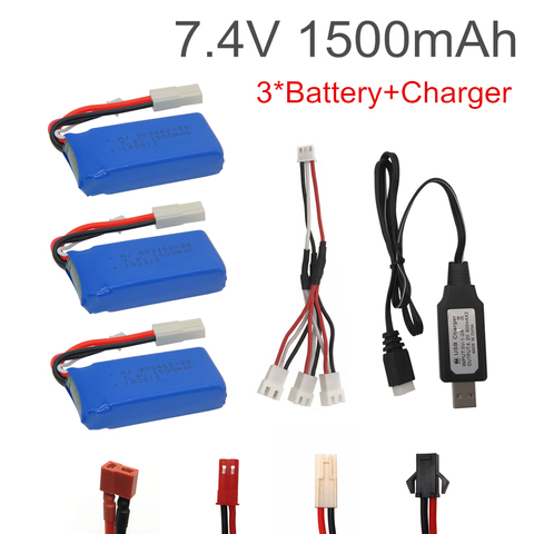3 piezas 7,4 V 1500 mAh batería de Lipo con cargador USB para FT009 barco RC 12428 batería Lipo 2 S 7,4 V 1500 mah 903462 2 S JST SM T enchufe ► Foto 1/6
