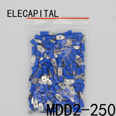 Terminales de conector rápido de pala aislada macho MDD2-250, Terminal de crimpado AWG 100, unids/pack MDD ► Foto 1/2
