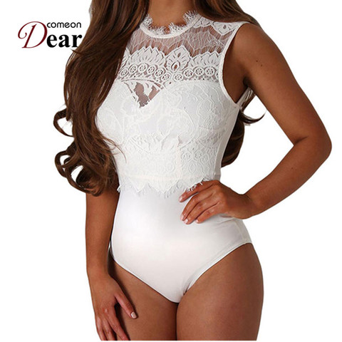 Comeondear-body Sexy de encaje blanco y negro para mujer, Top con