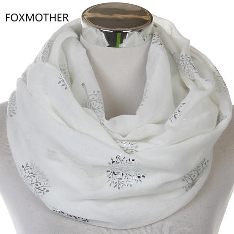 FOXMOTHER-bufandas Infinity para mujer, de color blanco, gris, plateado, bronce brillante, metálico, árbol de morera ► Foto 1/6