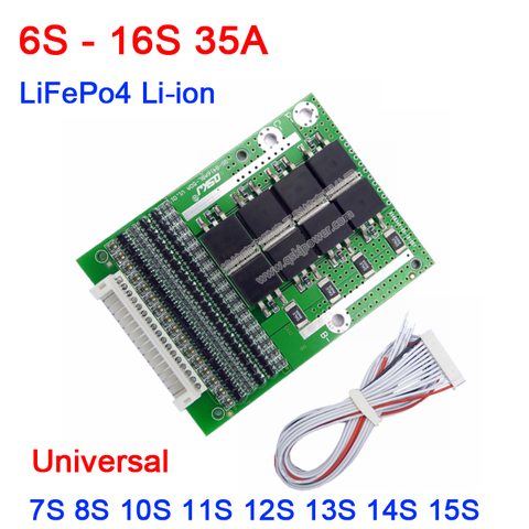 Baterías de litio LiFePo4 6S-16S 35A, tablero de protección de PCB BMS con Balance 7S 8S 10S 13S 14S LiPo LiFe 18650 12V 24V 36V 48V ► Foto 1/1