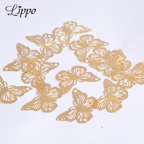 Conector de filigrana chapado en oro y platino para fabricación de collares, colgante con diseño de mariposa, joyería, 100 Uds., AC6132 ► Foto 1/3