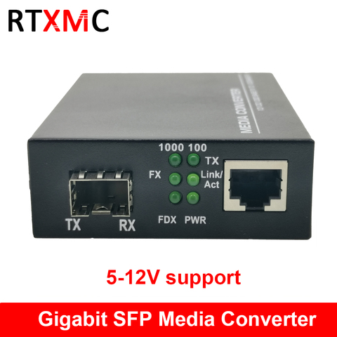 Convertidor de medios Gigabit SFP de fibra a RJ45, convertidor Ethernet de 10/100/1000M, interruptor óptico de fibra, soporte de 5-12V ► Foto 1/6