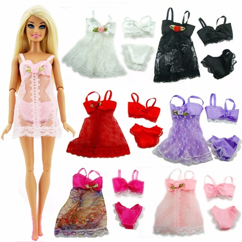 18 unids/lote = 6 Set muñeca pijamas de ropa interior de encaje sujetador + ropa interior + vestido de noche Bikini de noche ropa para muñeca Barbie Accesorios ► Foto 1/6