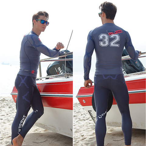 SABOLAY-traje de baño de manga larga para hombre, ropa de playa para Surf, prevención a picadoras de medusas, secado rápido, protector solar, camiseta UV para buceo ► Foto 1/1