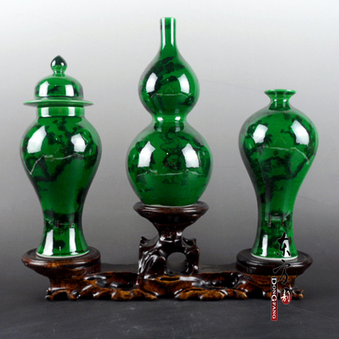 Antiguo verde porcelana glaseada de Color floreros hecho a mano hogar Decoración Artículos con patrones de jarrón de porcelana ► Foto 1/1