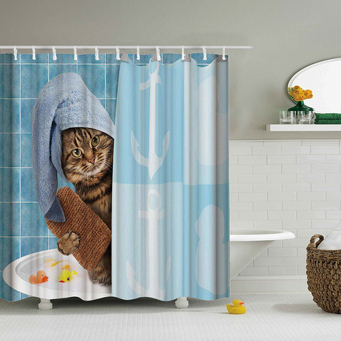 Cortina de ducha con estampado de gato bonito, paño impermeable de poliéster, cortinas de baño, cortina de baño ► Foto 1/6