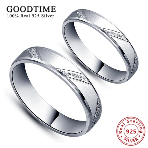 Moda anillos de boda 100% puro de la plata esterlina 925 accesorios de la joyería de los amantes Micro exfoliante anillos de pareja de plata para las mujeres/hombres ► Foto 1/5