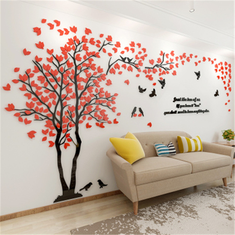 Pegatinas de cristal recién llegado en 3D para pared, arte Mural de árbol de amor, acrílico, bricolaje, árbol rojo, moderno, sala de estar, TV, sofá ► Foto 1/1