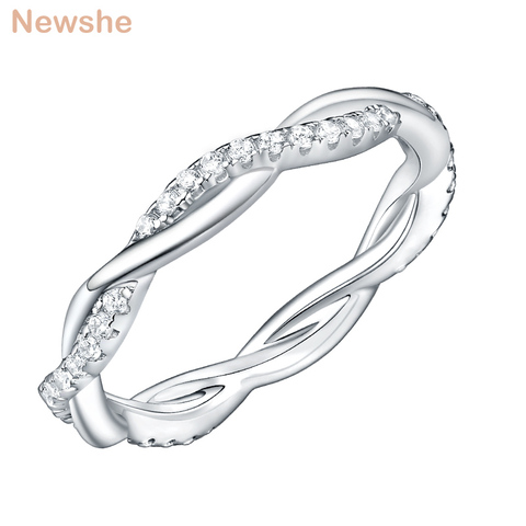 Newshe-anillo de compromiso de Plata de Ley 925 para mujer, diseño de onda giratoria, banda curva, joyería, regalo de joyería CZ ► Foto 1/5