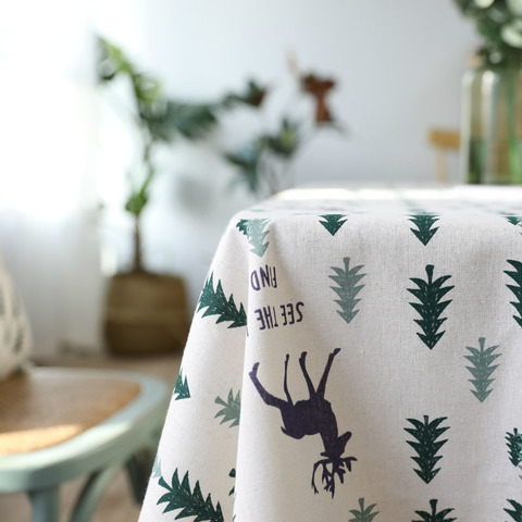Mantel de lino y algodón de estilo coreano, navideño, árbol de Navidad, ciervo, mantel de mesa, nuevo ► Foto 1/5
