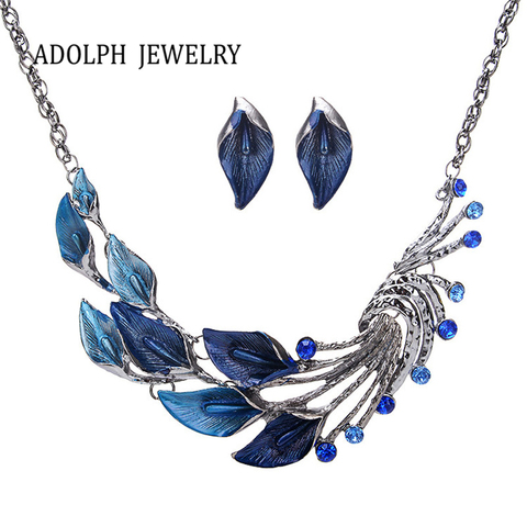 ADOLPH-Conjunto de collar y pendientes con cola de pavo real, joyería de lujo con temperamento de aleación de cristal ► Foto 1/1