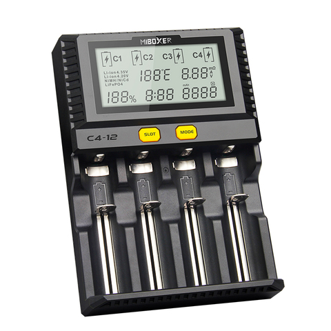 Miboxer-Batería Inteligente C4-12, cargador con 4 ranuras, pantalla LCD 3.0A/ranura total 12A para Li-ion/IMR/INR/ICR/Ni PK VP4 PLUS, 18650, 265650 ► Foto 1/4