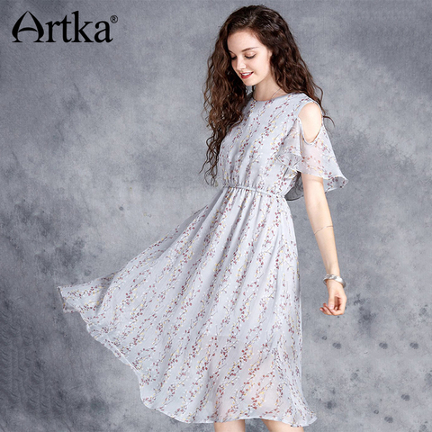 ARTKA-Vestido largo de chifón con hombros descubiertos para mujer, vestido estampado, novedad de verano, 2022, LA15670X ► Foto 1/1