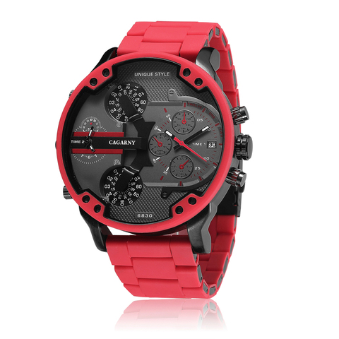 Reloj de cuarzo clásico rojo para hombre, marca de lujo, reloj de pulsera deportivo de acero y silicona, reloj inteligente Dual Times ► Foto 1/6