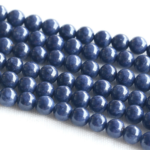 Cuentas sueltas redondas de zafiro azul Natural, joyería DIY de 4-18mm, pulseras de collares o 15 