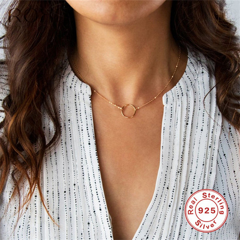 ROXI minimalista pequeño colgante redondo collar de las mujeres, Collar de plata de ley 925 geométrica círculo de Karma collar gargantilla Collares ► Foto 1/5