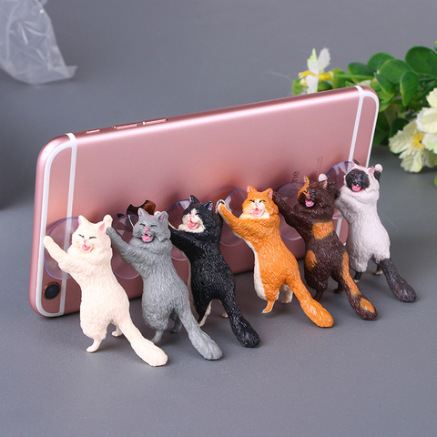 6 unidades/juego de figura de acción de gato, Animal, divertido soporte para teléfono móvil, regalos creativos ► Foto 1/6