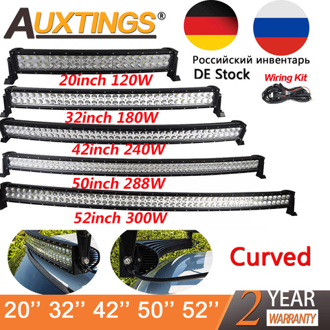 Auxtings 21 32 42 50 52 pulgadas COMBO de barra de luz Led curvada 120W 180W 240W 300W doble fila conducción vehículos todo terreno, coches y camiones 4x4 SUV ATV 12V ► Foto 1/6