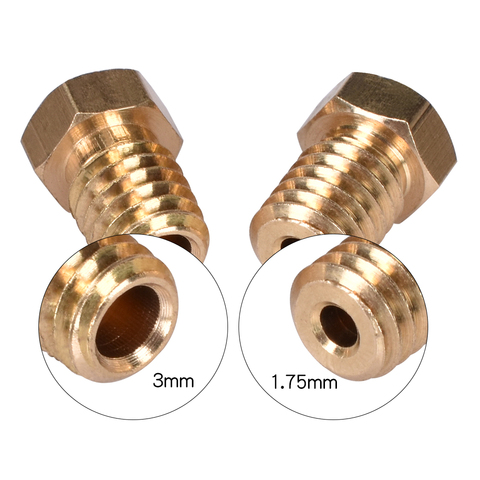 5 uds 3D impresora de V6 V5 j cabeza de latón de 0,2, 0,25, 0,3, 0,4, 0,5, 0,6, 0,8, 1,0mm para 1,75/3,0mm filamento extrusora boquilla ► Foto 1/1