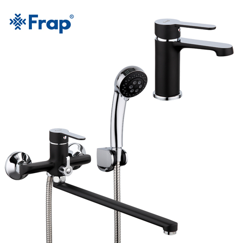 Frap-grifo de ducha con tubo de salida de 340mm para bañera, nuevo juego de grifos de lavabo de baño, mezclador de agua fría y caliente, color negro, F2242 + 1042 ► Foto 1/6