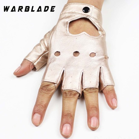 WarBLade-guantes de cuero sin dedos para mujer, manopla de mitad de dedo, transpirables, para fiesta ► Foto 1/6